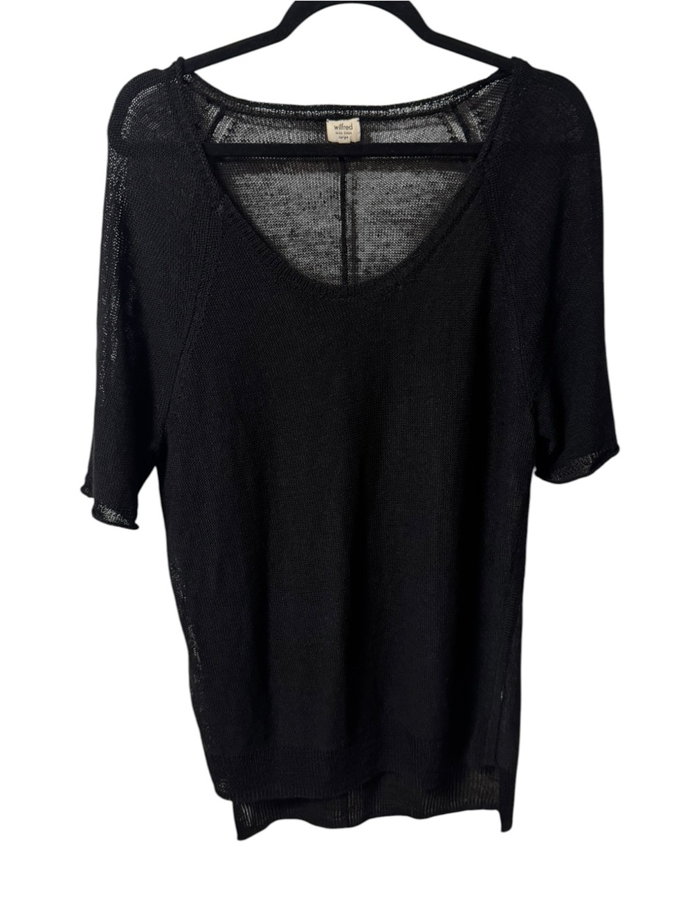 Aritzia Wilfred with Linen Open Weave Knit Short Sleeve Top Womens Large Black